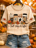 Fall Vibes & Coffee Autumn Drinks T-Shirt Autumn Halloween Merch Birthday Gifts For Her - Merchluma