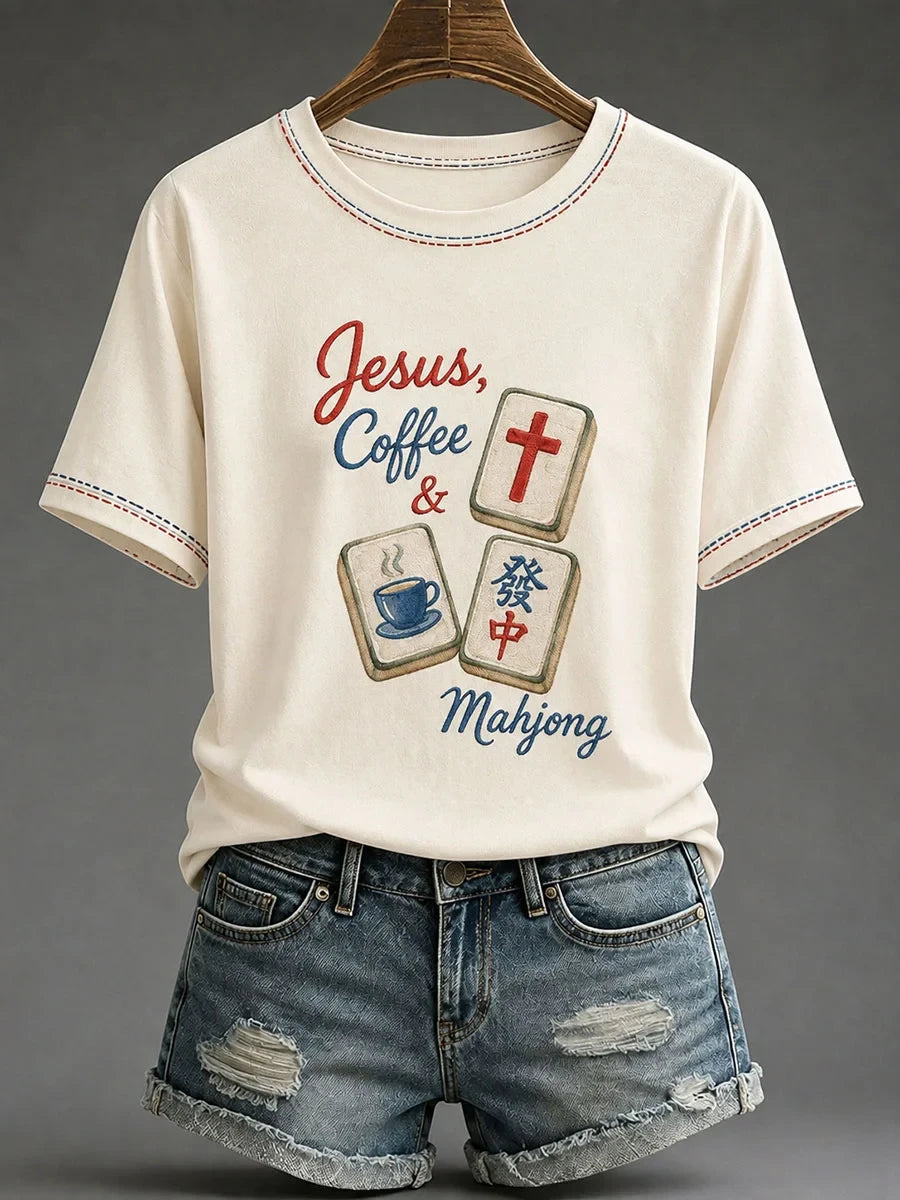 Jesus Coffee Mahjong T-Shirt Religious Game Tee Meaningful Gifts For Wife - Merchluma