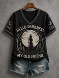 Witch Hello Darkness My Old Friend V-Neck Shirt Funny Halloween Shirts Gifts For Witch Lovers - Merchluma
