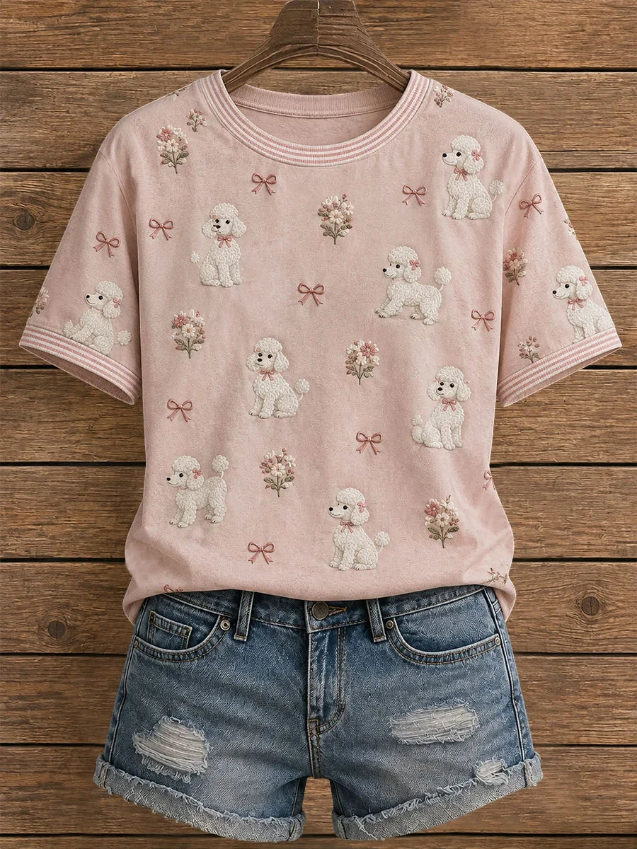 Cute Poodle Bows Flowers T-Shirt Dog Poodle Merch Best Gifts For Wife - Merchluma