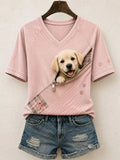 Cute Golden Retriever Breast Cancer Awareness V-Neck Shirt Present For Dog Lovers - Merchluma
