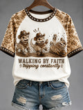 Walking By Faith Tripping Constantly T-Shirt Cowboy Dinosaur Shirt Gifts For Her - Merchluma