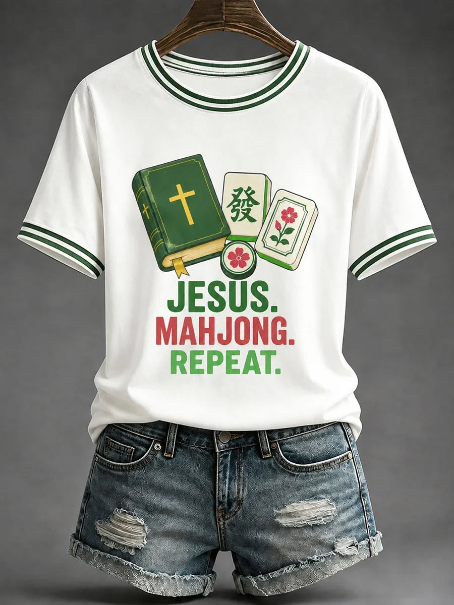 Jesus Mahjong Repeat T-Shirt Religious Mahjong Shirt USeful Gifts For Wife - Merchluma