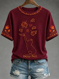 Happy Fall T-Shirt Autumn Cat Tee Gifts For Women Who Have Everything - Merchluma