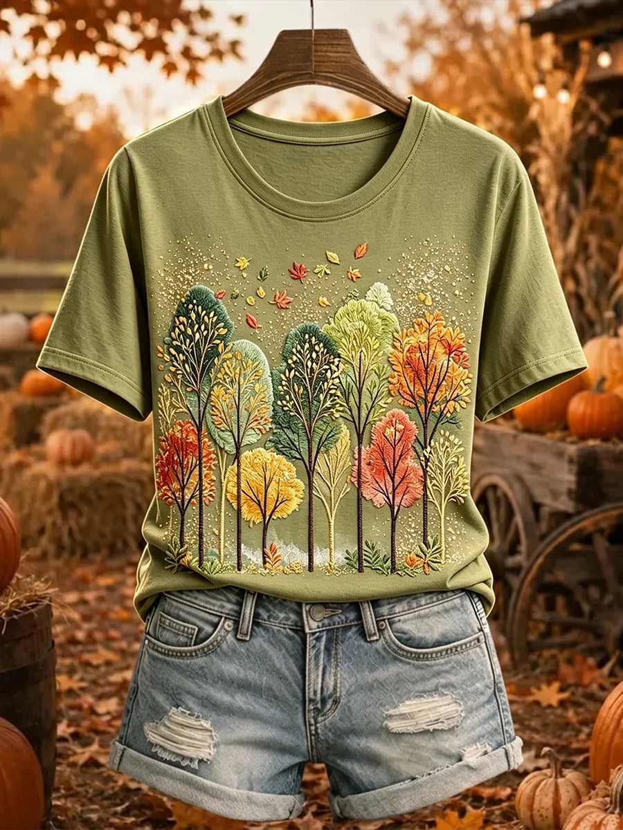 Autumn Trees Falling Leaves T-Shirt Autumn Fall Tee Fall Apparel Gift - Merchluma
