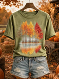 Autumn Trees Lake Reflection T-Shirt Autumn Fall Merch Unique Gifts For Fans - Merchluma