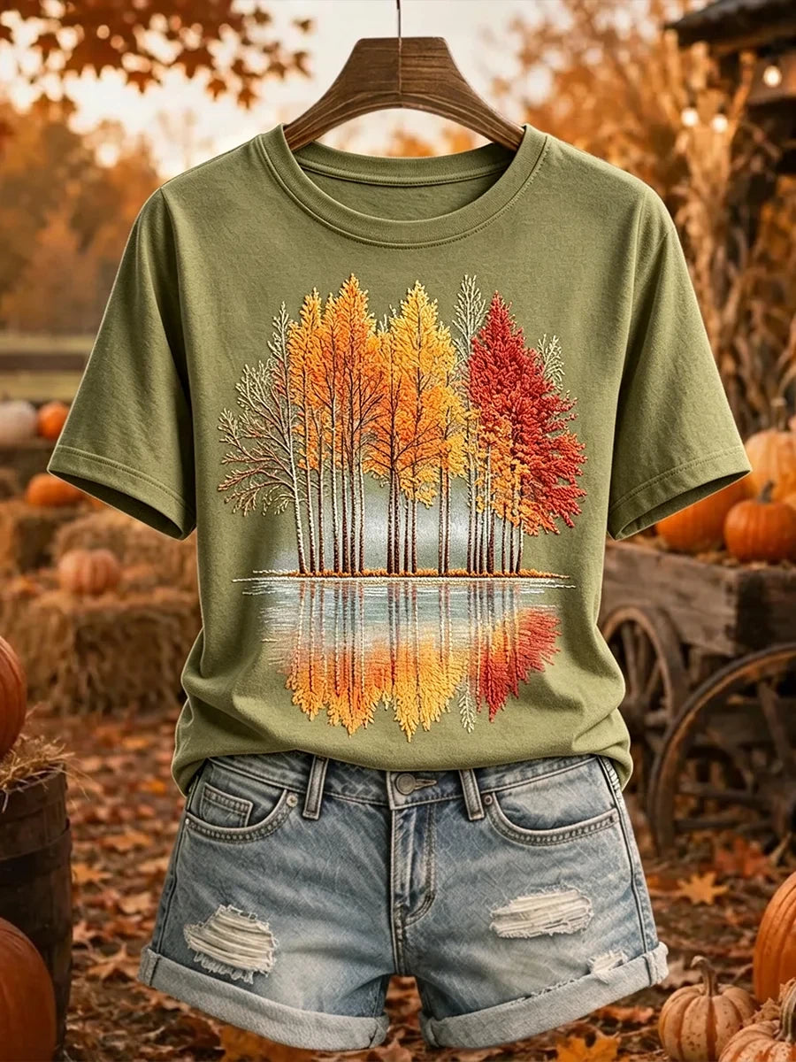 Autumn Trees Lake Reflection T-Shirt Autumn Fall Merch Unique Gifts For Fans - Merchluma