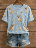 Cute Corgi With Daisies T-Shirt Dog Floral Shirt Gifts For My Wife - Merchluma