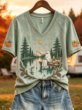 Fishing Ghost Fall Camping V-Neck Shirt Cute Halloween Apparel Gifts For - Merchluma
