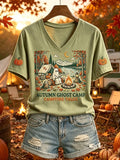 Halloween Autumn Ghost Camp V-Neck Shirt Campfire Tales Fall Trendy Clothes Halloween Present - Merchluma