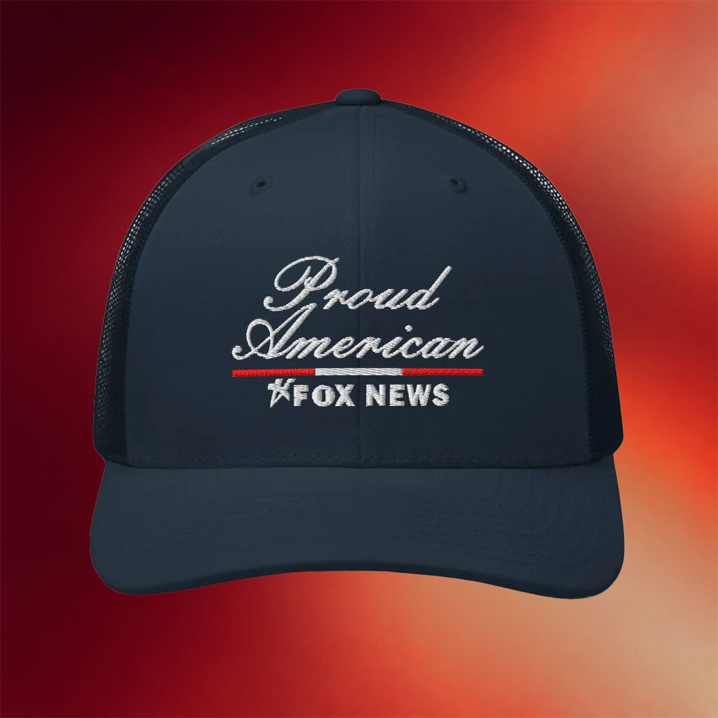 Fox News Merch Fox News Proud American Trucker Hat Embroidered Gifts For Dad - Merchluma