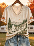 Outdoor Adventures Ghosts Fall Camping V-Neck Shirt Cute Halloween Apparel Gift For BFF - Merchluma