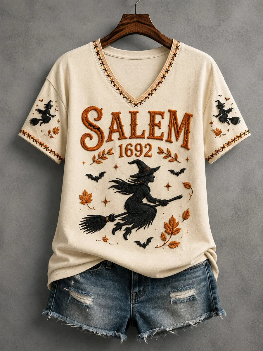 Salem 1692 They Missed One V-Neck Shirt Womens Witch Outfit Funny Halloween Gifts Ideas - Merchluma
