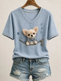 Lovely Golden Chihuahua Art V-Neck Shirt Cute Dog In Pocket Shirt Gift For Chihuahua Mom - Merchluma