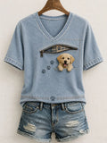 Lovely Golden Retriever Art V-Neck Shirt Cute Dog Shirts Gifts For Golden Retriever Lover - Merchluma