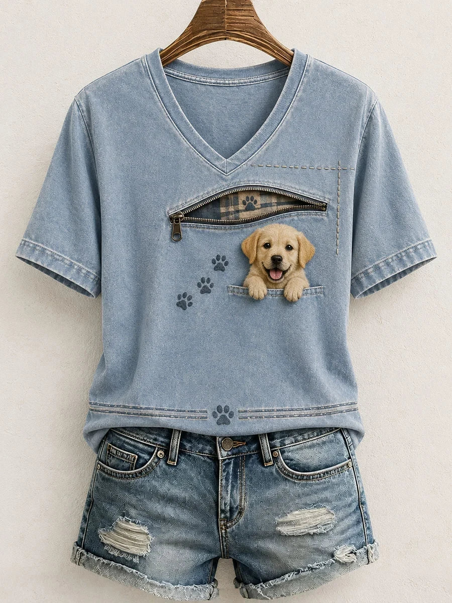 Lovely Golden Retriever Art V-Neck Shirt Cute Dog Shirts Gifts For Golden Retriever Lover - Merchluma