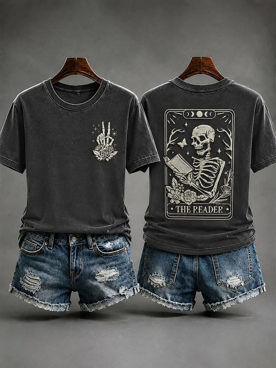 The Reader T-Shirt Skeleton Tarot Shirt New Halloween Outfit Ideas - Merchluma