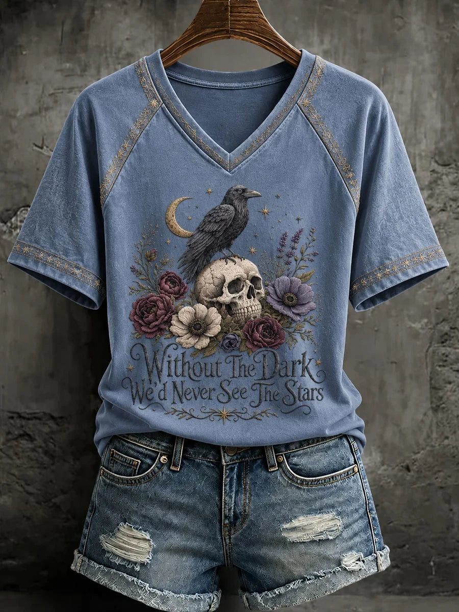 Raven Without The Dark We Would Never See The Stars V-Neck Shirt Gothic Themed Apparel - Merchluma