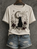 Moonlit Soul Black Cat Crescent Moon T-Shirt Gothic Cat Tee Unique Birthday Gift For Women - Merchluma