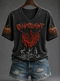 Gravechant Metal Halloween V-Neck Shirt Dancing Skeleton Dark Age Tee Spooky Gifts Ideas - Merchluma