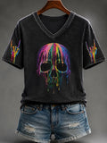 Skull Halloween Street Style V-Neck Shirt Halloween Themed Apparel Gift For Besties - Merchluma