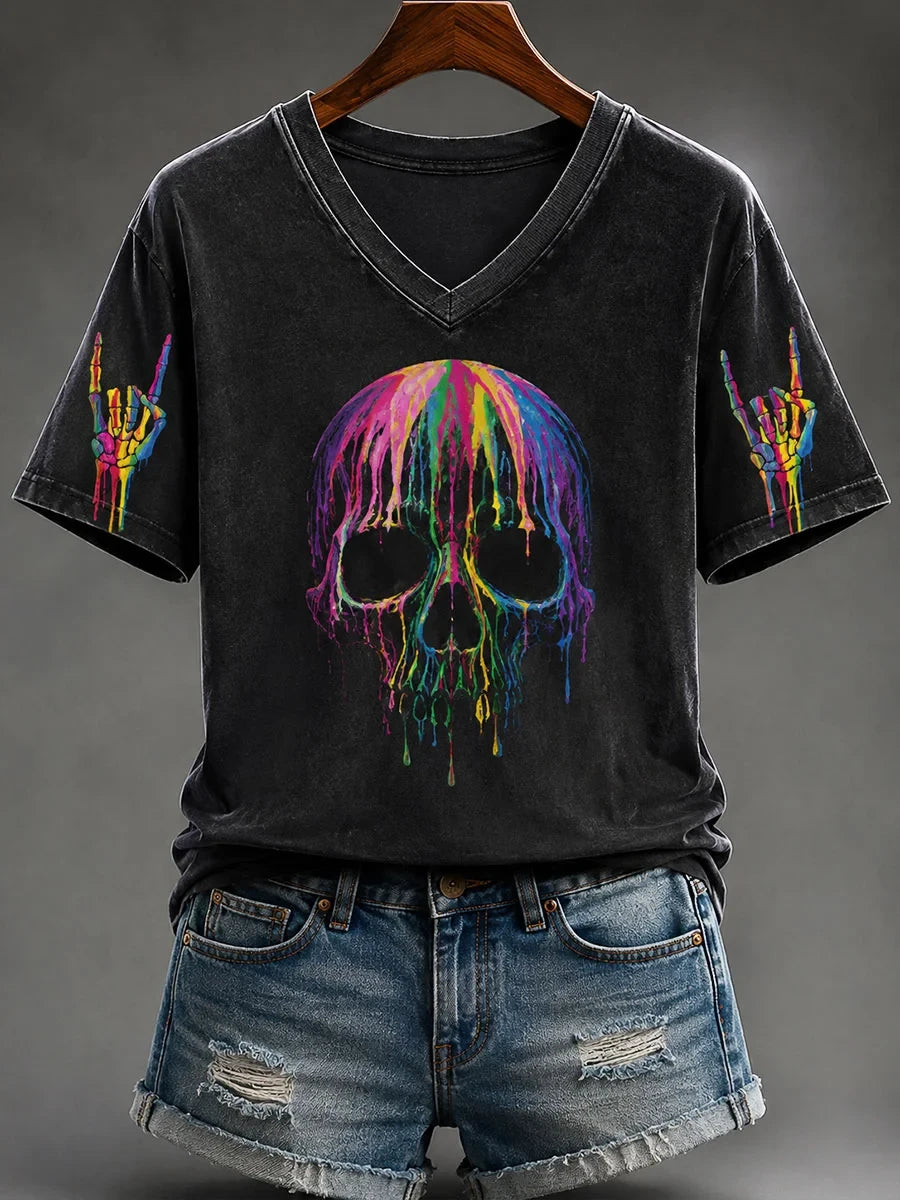 Skull Halloween Street Style V-Neck Shirt Halloween Themed Apparel Gift For Besties - Merchluma