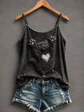 Fluffy Black Cat Stretching Hearttank Top Cat Lover Clothes Unique Gifts For Women - Merchluma