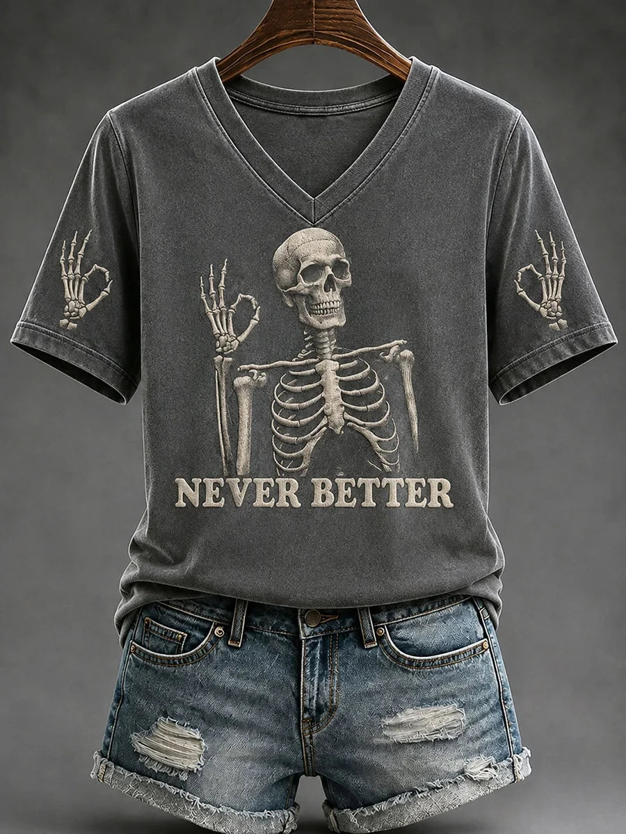 Never Better Fun Skull Halloween V-Neck Shirt Humorous Shirts Gift For Halloween - Merchluma