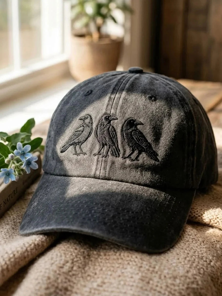 Three Crows Raven Baseball Cap Nature Wildlife Merch Gift For Her - Merchluma