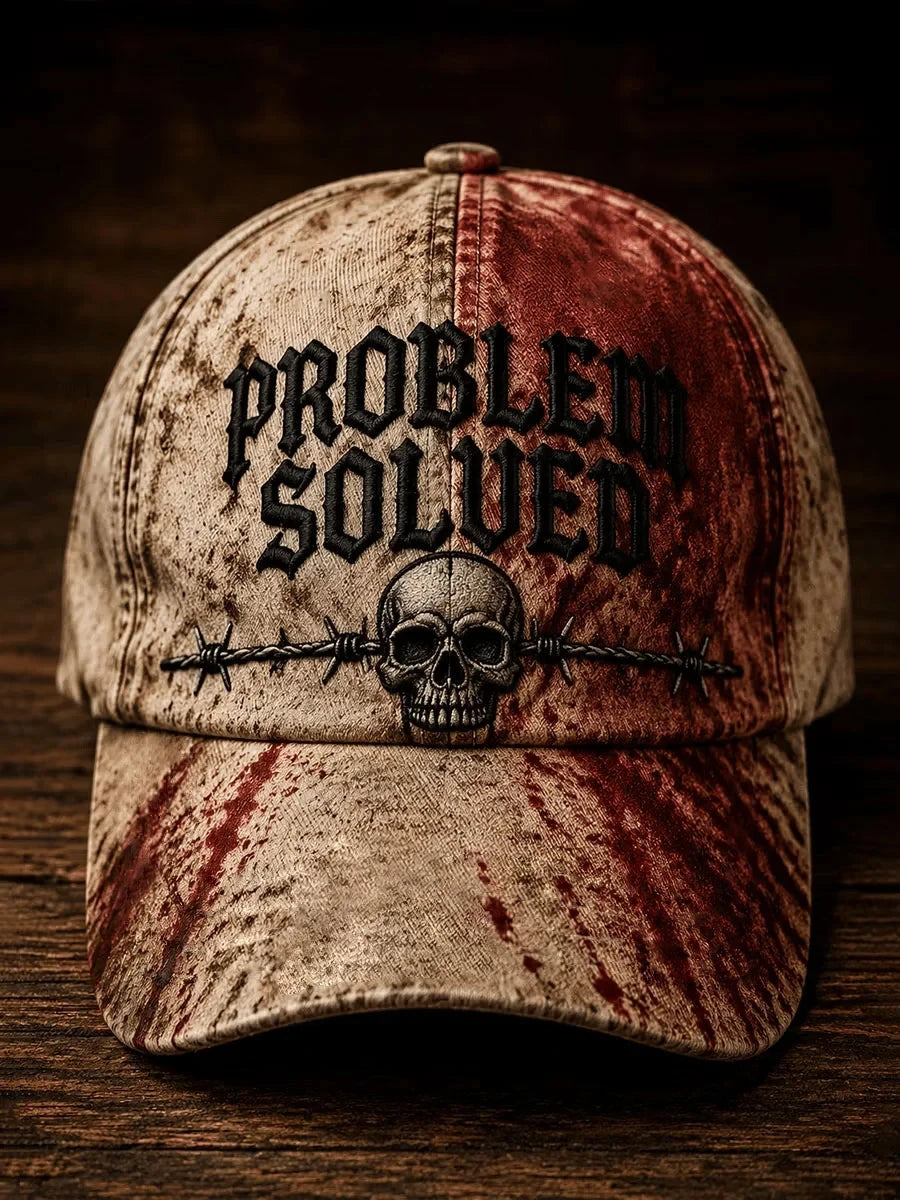 Problem Solved Skeleton Skull Baseball Cap Funny Gothic Biker Merch Gift For Him - Merchluma