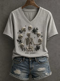 Gothic Skull Stay Spooky V-Neck Shirt Halloween Horror Nights Apparel Gift For Her - Merchluma
