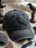 Raven Crow On Branch Baseball Cap Gothic Celestial Moon Stars Merch Gift For Fans - Merchluma