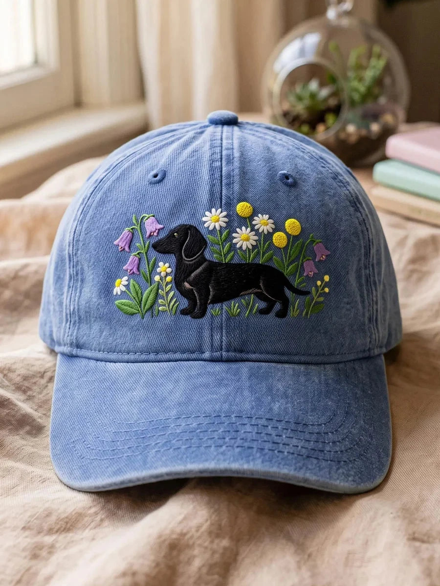 Dachshund Dog Baseball Cap Floral Daisy Wildflower Garden Merch Gift For Her - Merchluma