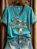 Jesus Take The Wheel V-Neck Shirt Texas Cowhide Leopard Cross Western Clothing Gift For Her - Merchluma