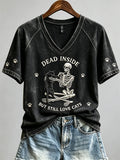 Dead Inside But Still Love Cats Skeleton Black Cat V-Neck Shirt Birthday Ideas For Men - Merchluma
