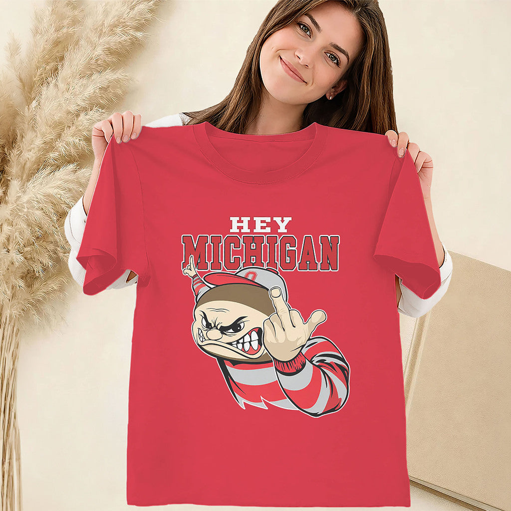 Hey Michigan Shirt College Football Wolverines T-Shirt Middle Finger Wolverines Merch - Merchluma