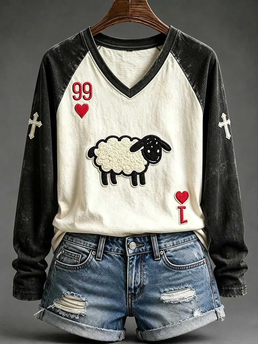 Women's He Life The 99 Playing Card V-Neck Long Sleeve Shirt Inspired Faith Clothes Gift For Her - Merchluma