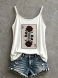 Women's Black Rose Playing Cards Tank Top Halloween Horror Nights Apparel Gift For Friends - Merchluma