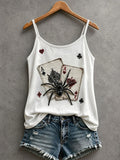 Women's Black Spider Playing Cards Tank Top Halloween Clothes Gift For Best Friends - Merchluma