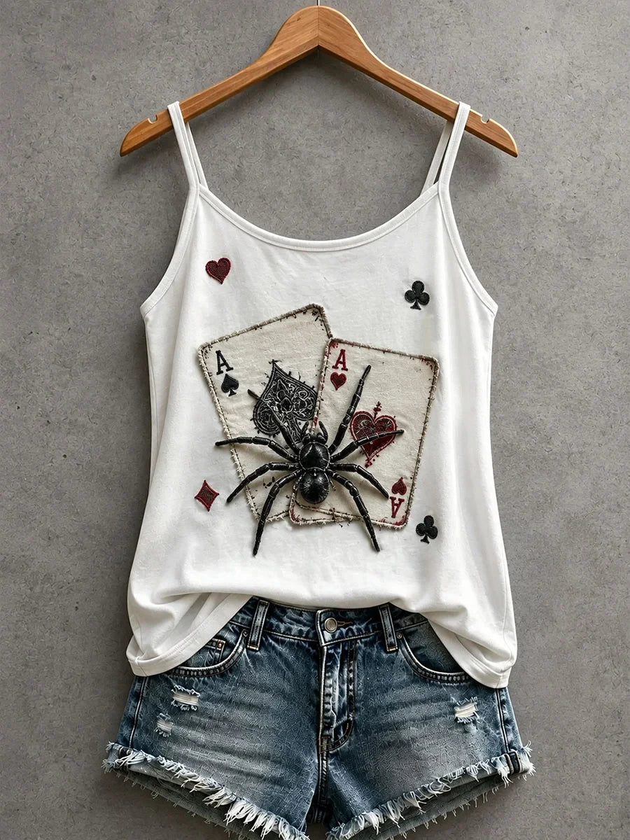 Women's Black Spider Playing Cards Tank Top Halloween Clothes Gift For Best Friends - Merchluma