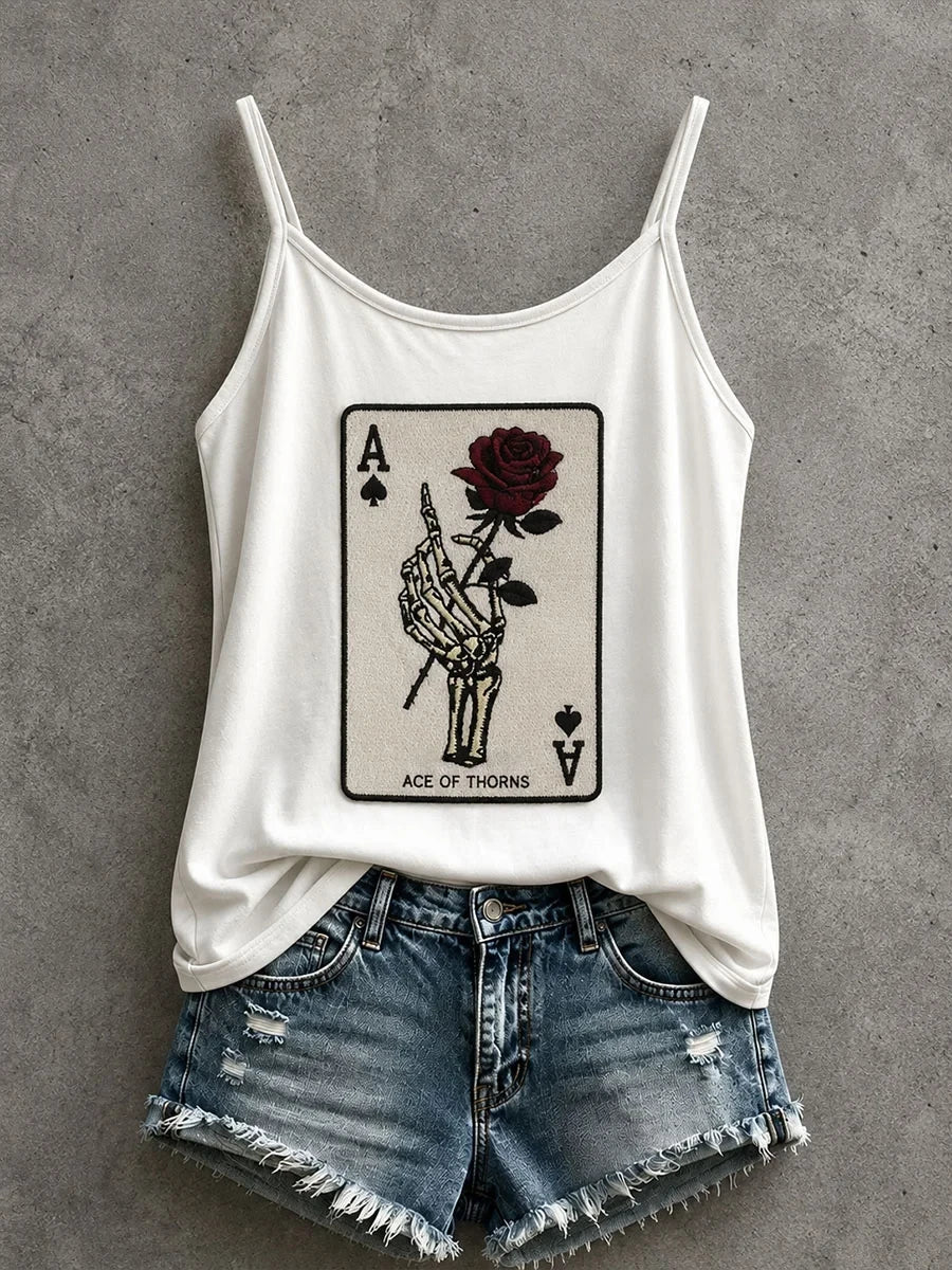 Women's Gothic Skull Playing Cards Tank Top Halloween Horror Nights Clothes Gift Ideas - Merchluma