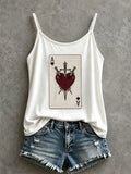 Women's Red Heart Playing Cards Tank Top Halloween Horror Nights Apparel Gift For Her - Merchluma
