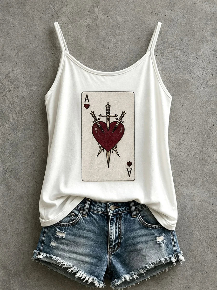 Women's Red Heart Playing Cards Tank Top Halloween Horror Nights Apparel Gift For Her - Merchluma