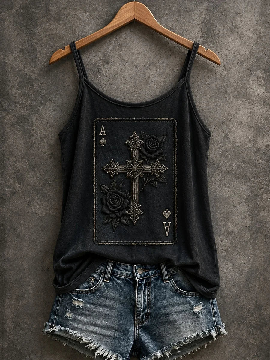 Women's Black Spider Playing Cards Tank Top Halloween Horror Nights Apparel Gift For Best Friends - Merchluma