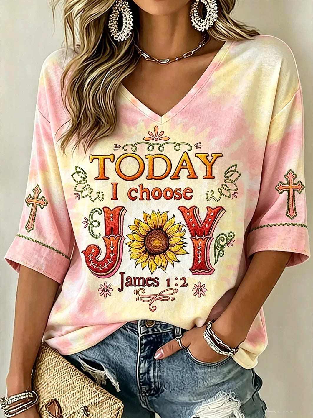 Today I Choose Joy James 1 2 Cropped Sleeve V-Neck T-Shirt Halloween Apparel Gift For Girlfriend - Merchluma