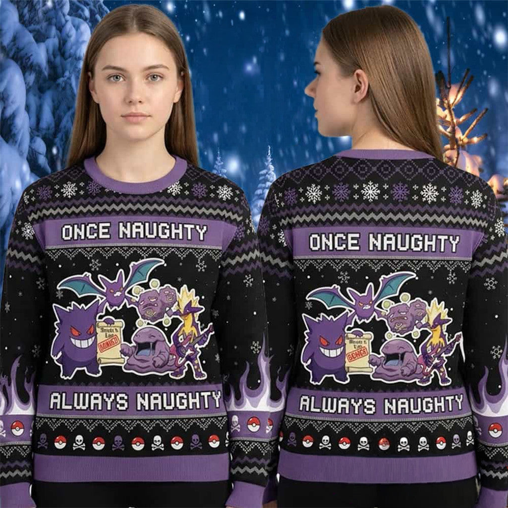 Pokemon Poison Type Once Naughty Always Naughty 2026 Pokemon Ugly Christmas Sweater Xmas Gear - Merchluma