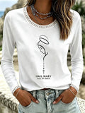 Women's Hail Mary Full Of Grace Long Sleeve Shirt Christian Gift Ideas For Friends - Merchluma