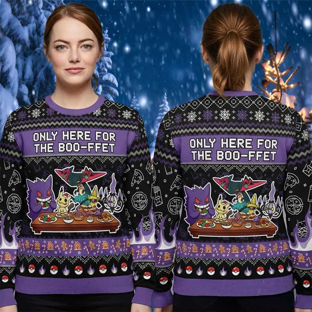 Pokemon Ghost Type Pokemon Only Here For The Boo Ffet 2026 Pokemon Ugly Christmas Sweater Gifts - Merchluma