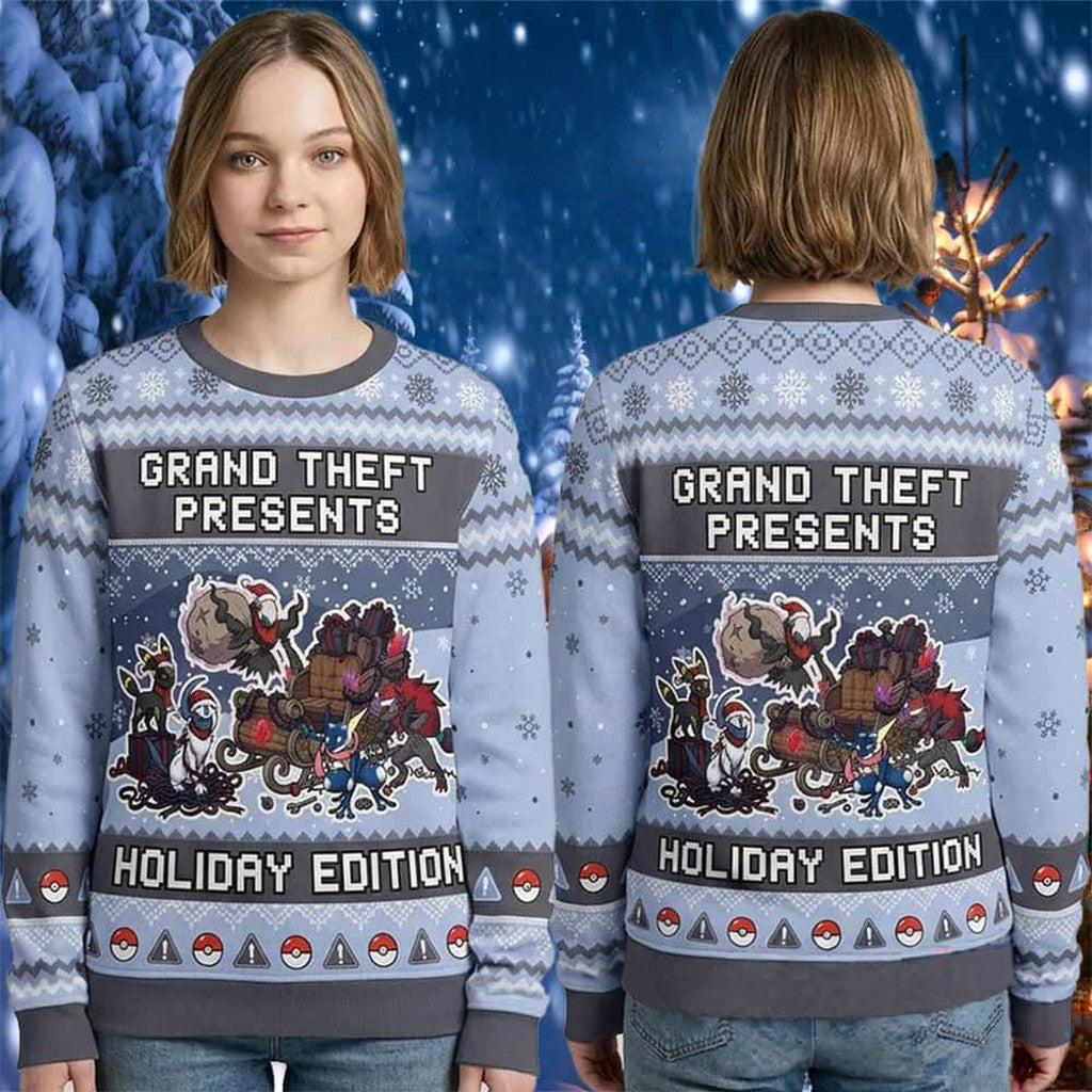 Pokemon Grand Theft Presents Holiday Edition 2026 Pokemon Ugly Christmas Sweater Xmas Merch - Merchluma