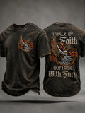 Christian Motorcycle Biker T-Shirt I Walk By Faith But I Ride With Fury Shirt Gift For Husband - Merchluma